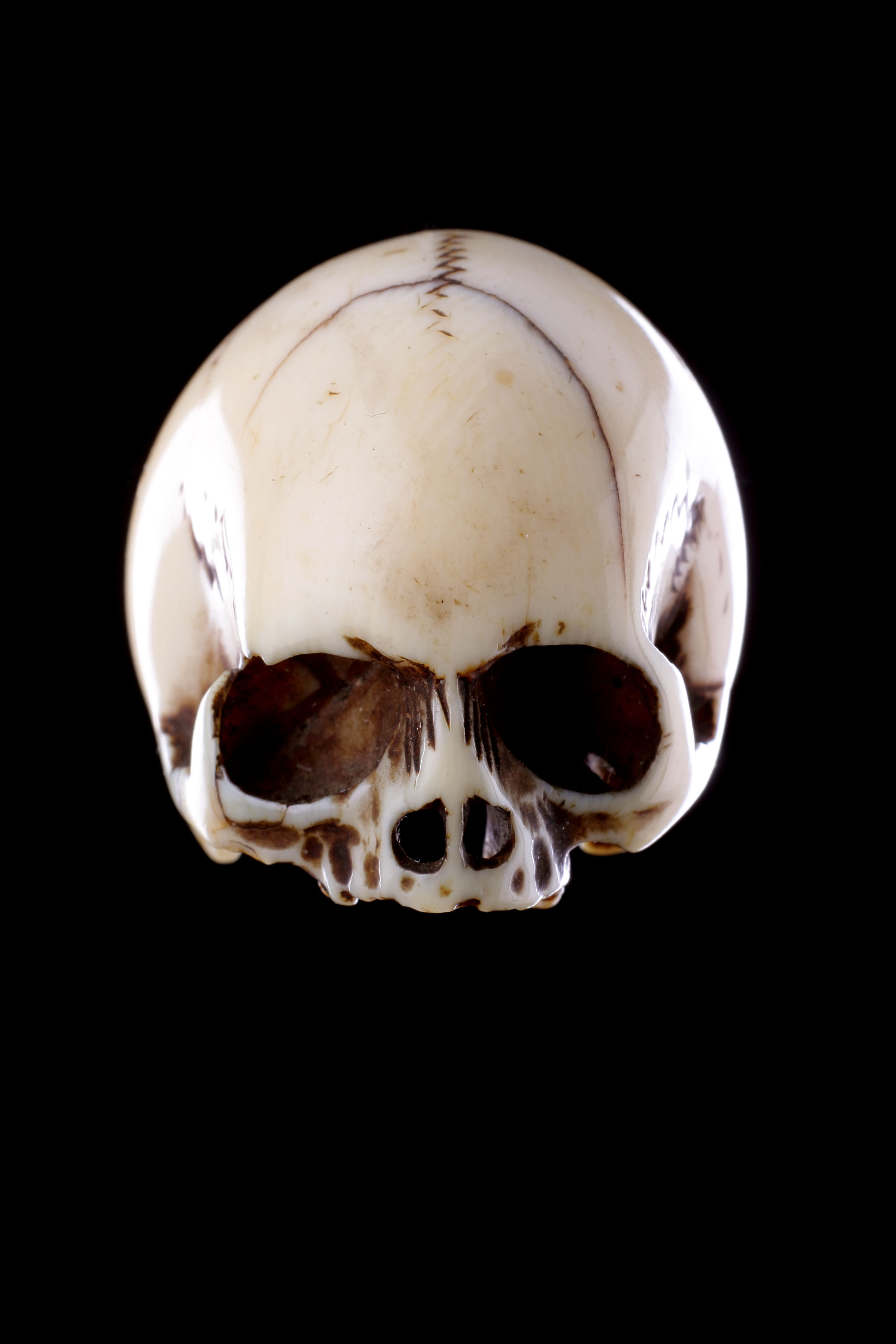 German Memento Mori Carved Ivory Paternoster Rosary Bead in the Form of a Skull